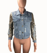 Load image into Gallery viewer, Ripped, long sleeve sequins jacket.
