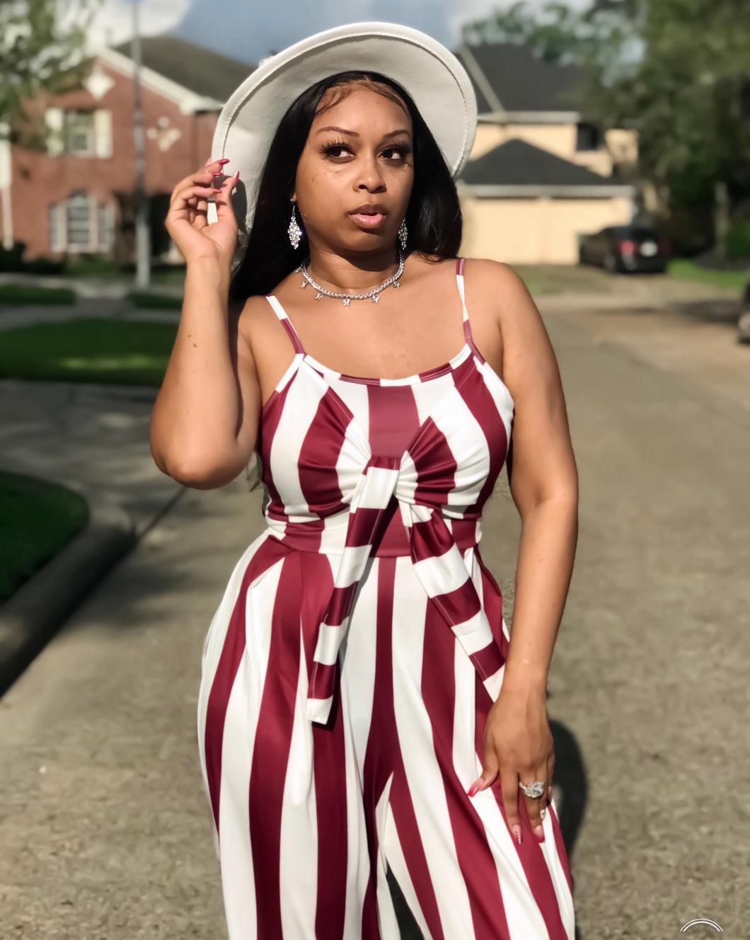 Summer Striped Jumpsuit Lace Up Wide Leg Pants