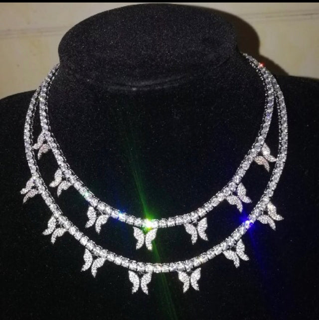 Jewelry Cuban link tennis chain butterfly choker necklace