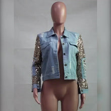 Load and play video in Gallery viewer, Ripped, long sleeve sequins jacket.
