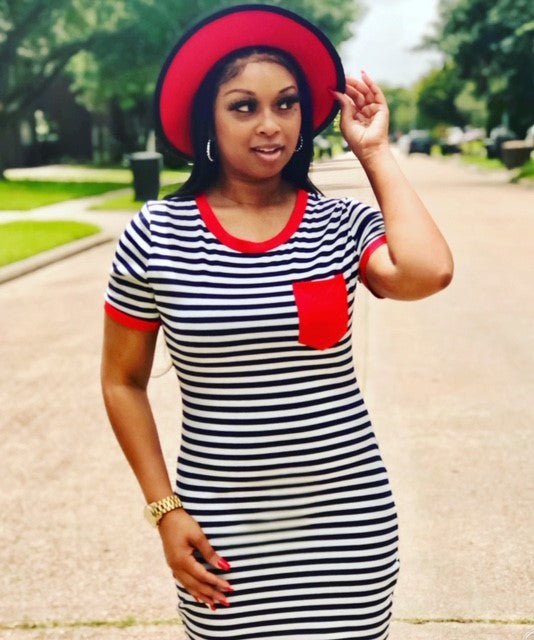 Dress Collection Casual stripe print w/ pocket dress