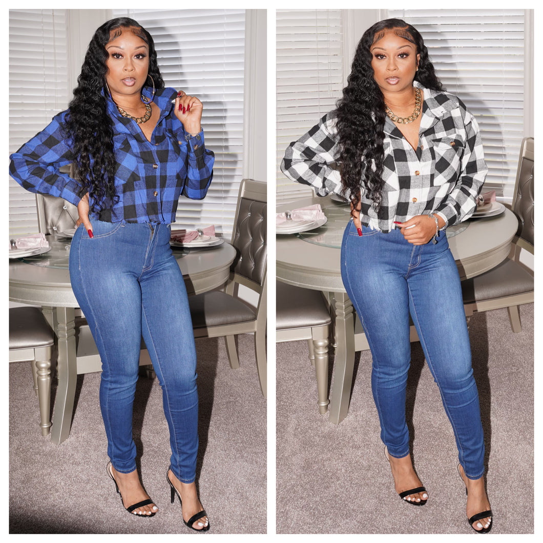 Plaid button down top