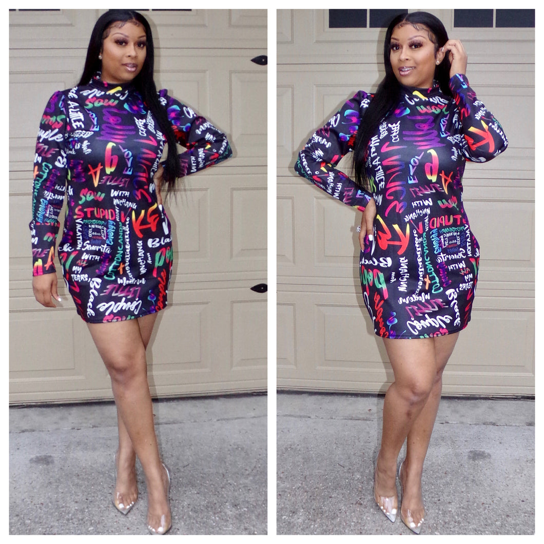 Dress collection Long sleeve Graffiti mini dress